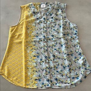 CAbi Floral Sleeveless Blouse - Yellow and Blue